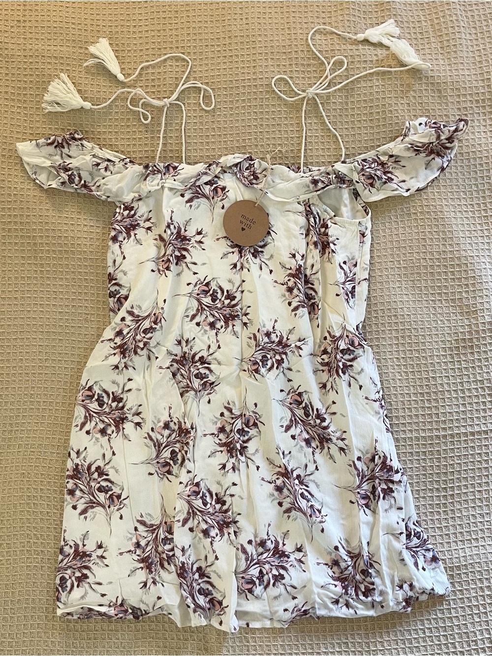Floral Tassel shoulder  tie cold shoulder dress